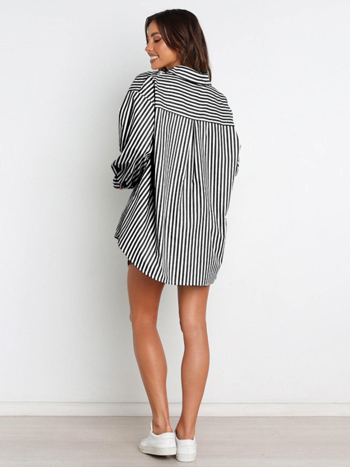BELLA striped dropped shoulder shirt and matching shorts set, casual summer outfit with vertical blue and white stripes.
