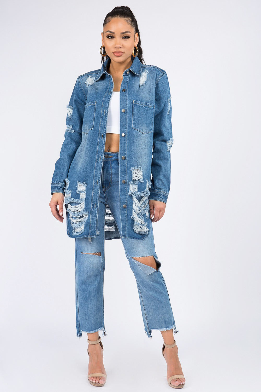 American Bazi Denim Jacket | Distressed Denim Shirt | The Puchii Shop