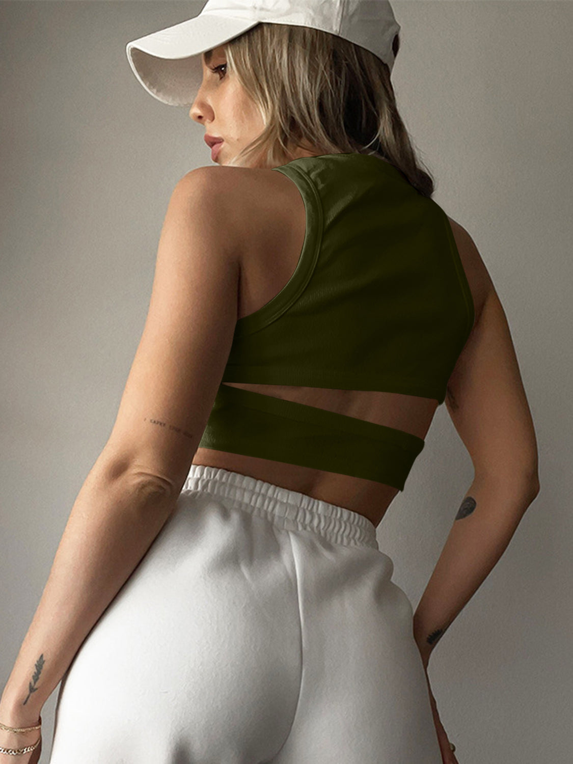 BELLA BLA cutout round neck tank top, trendy sleeveless shirt with unique neckline, casual summer fashion for women.