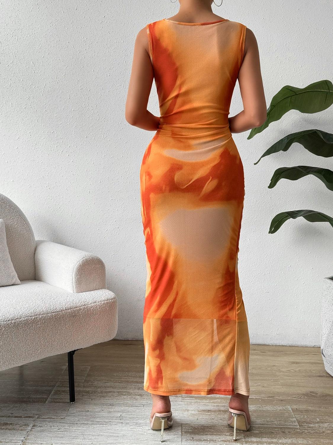 BELLA trendsi slit round neck midi tank dress featuring a stylish slit detail and sleeveless design, perfect for casual or dressy occasions.