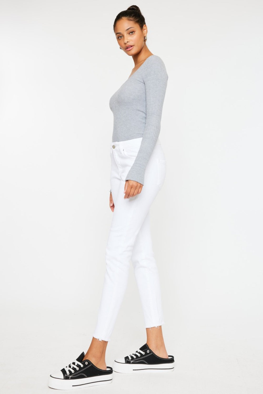 BELLA Kancan mid-rise ankle skinny jeans in dark denim, fitted style with subtle fading and classic five-pocket design.