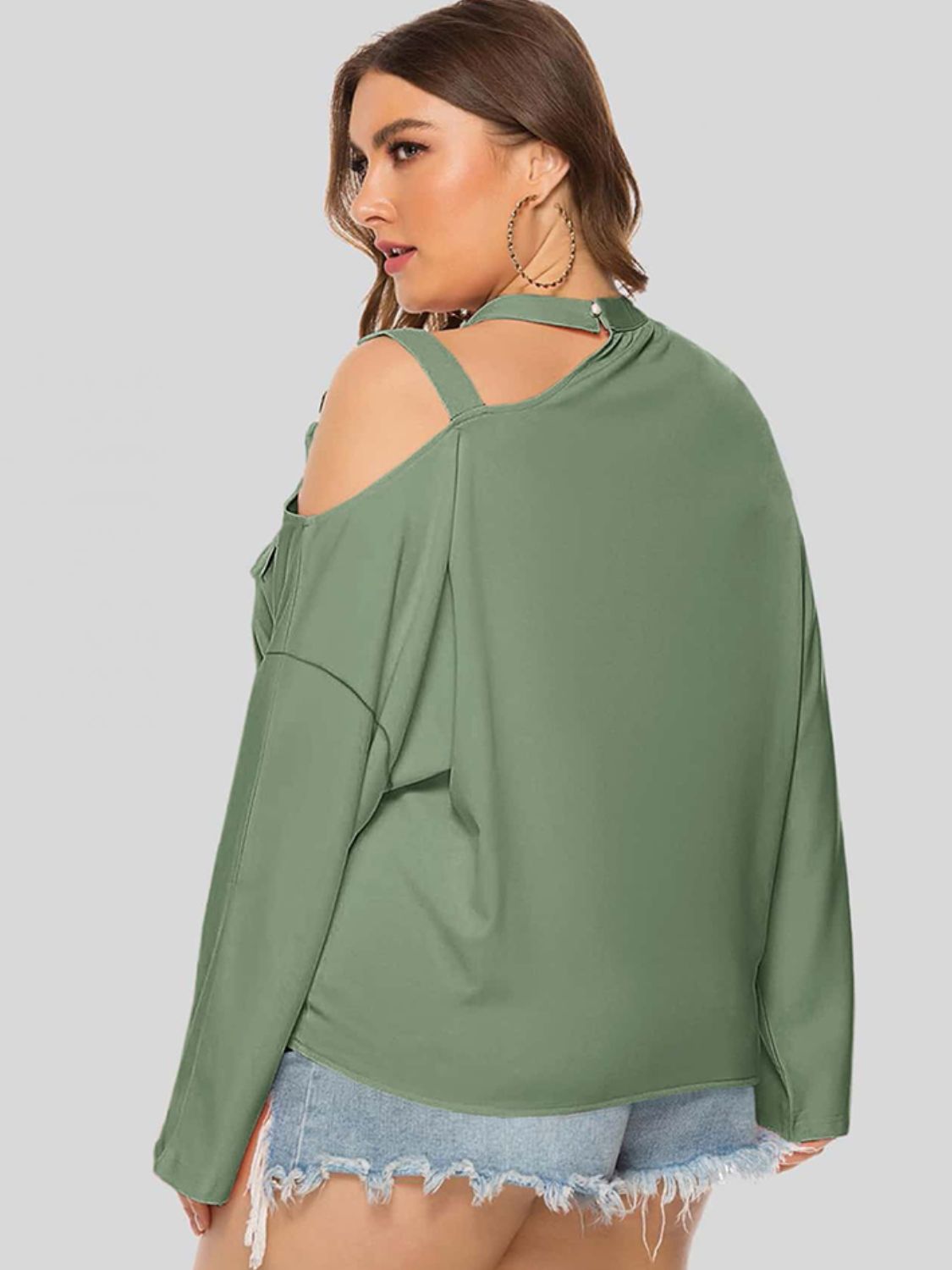 Plus size cold-shoulder tied top from BELLA by Trendsi, featuring a stylish design with tied details and a relaxed fit.