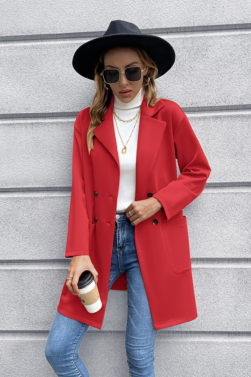 BELLA BLA Ivy Lane lapel collar long sleeve blazer in trendy design, shown in a stylish blazer with lapel collar and long sleeves.
