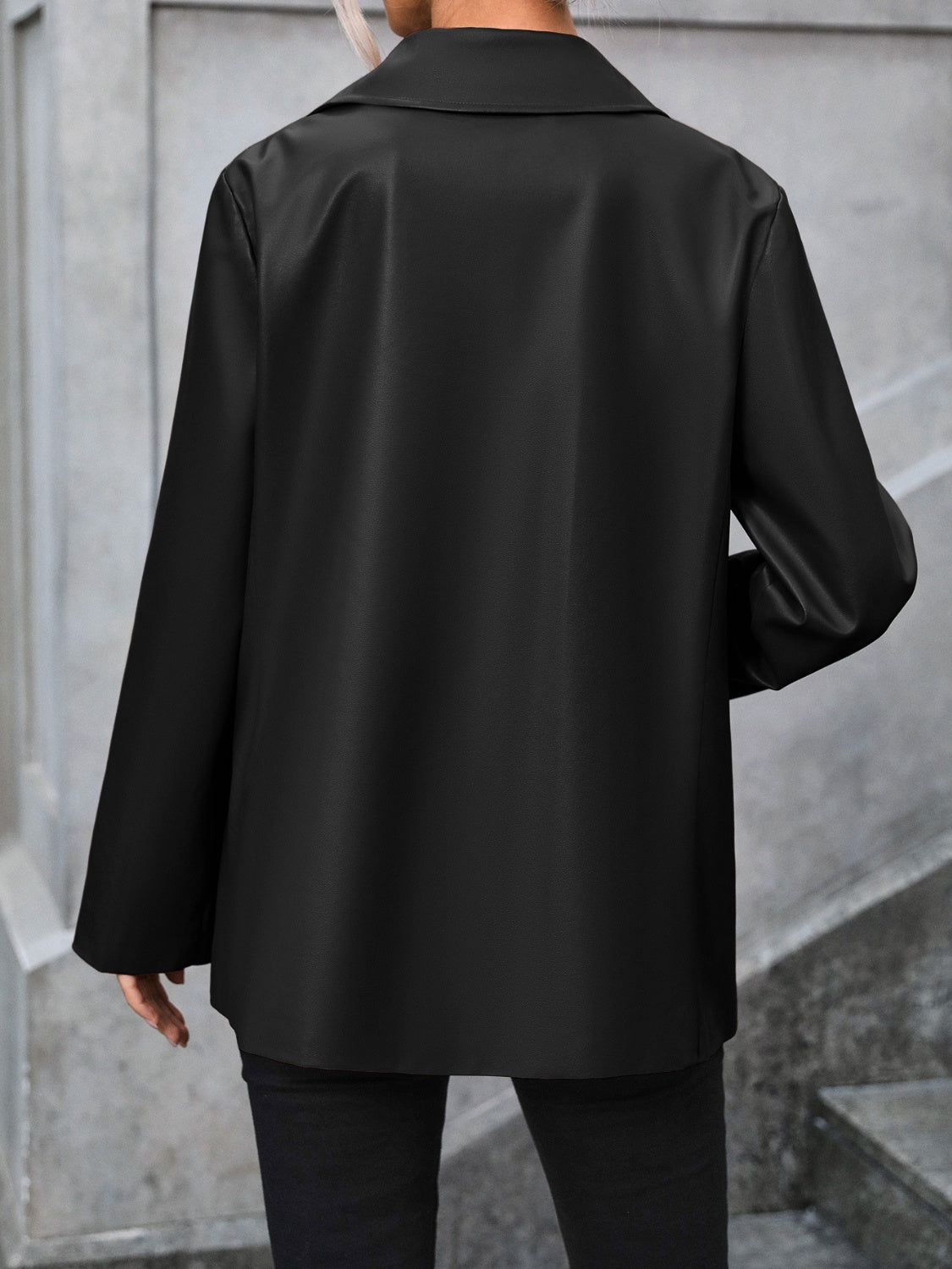 BELLA Ivy Lane pocketed button-up blazer with collared neck, tailored fit, and classic design, shown on model.