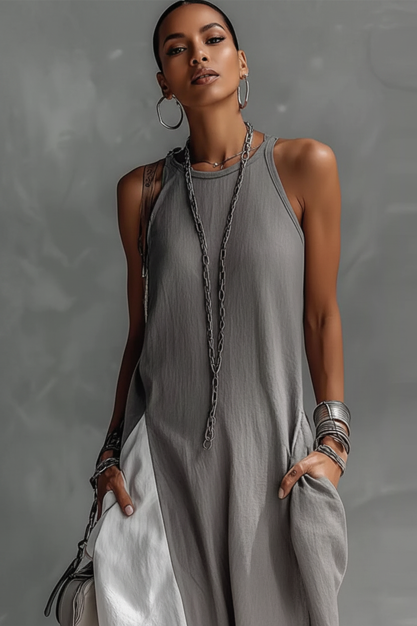 Two-Tone Sleeveless Maxi Dress