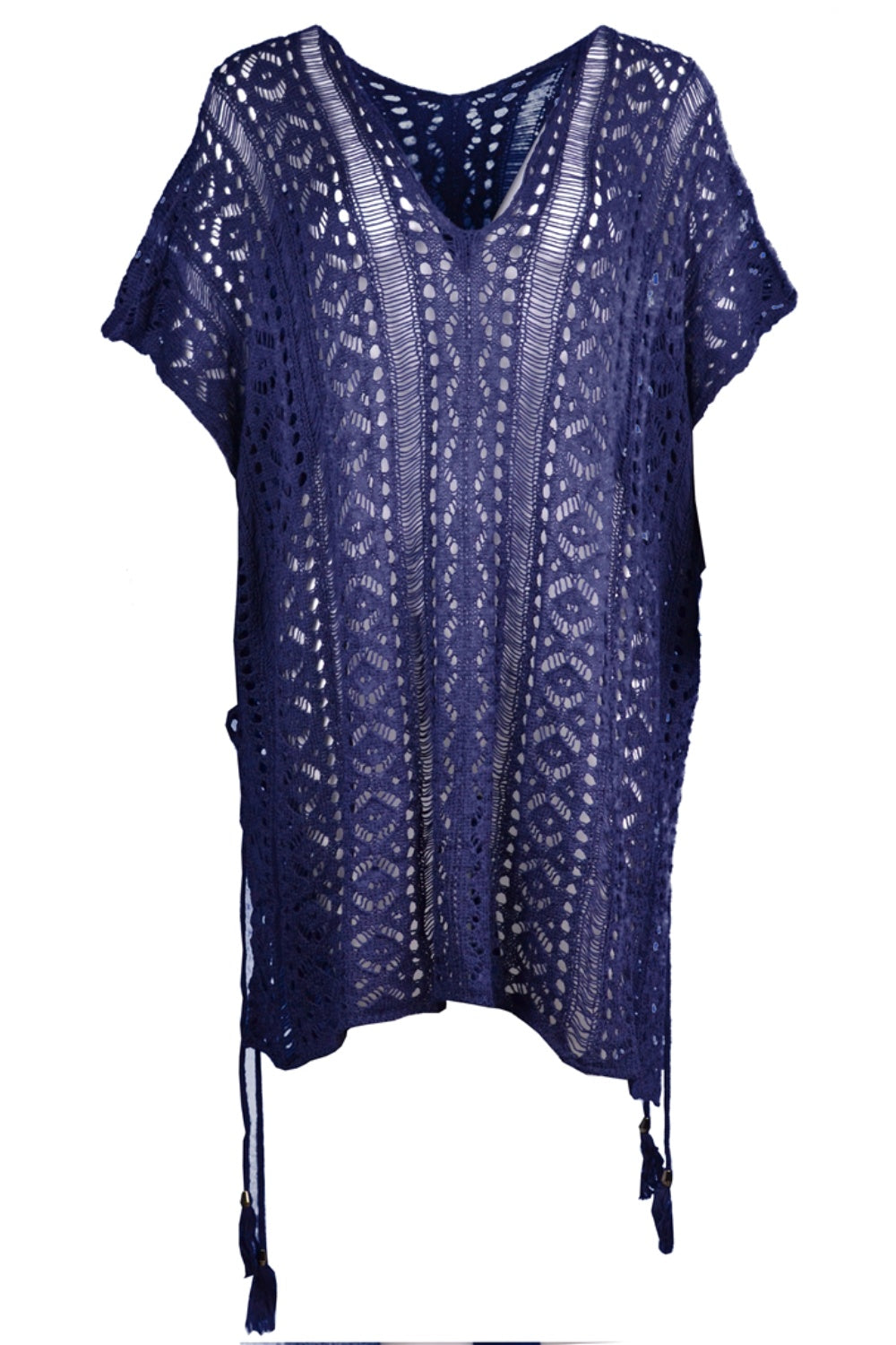 BELLA Trendsi cutout V-neck cover-up with tassel details, lightweight and stylish for beach or poolside wear.