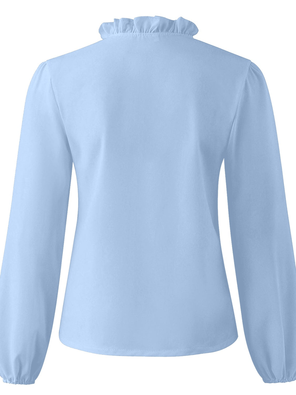 Full size ruffled V-neck long sleeve blouse by BELLA BLA, featuring a flowy design with ruffles and a V-neck style.