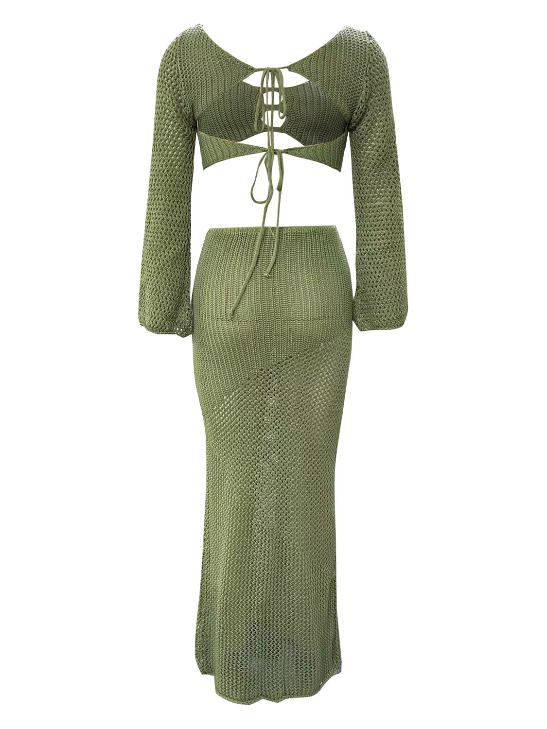 BELLA Tied Long Sleeve Top and Skirt Cover Up Set, lightweight fabric, tied details, perfect for beach or poolside wear.