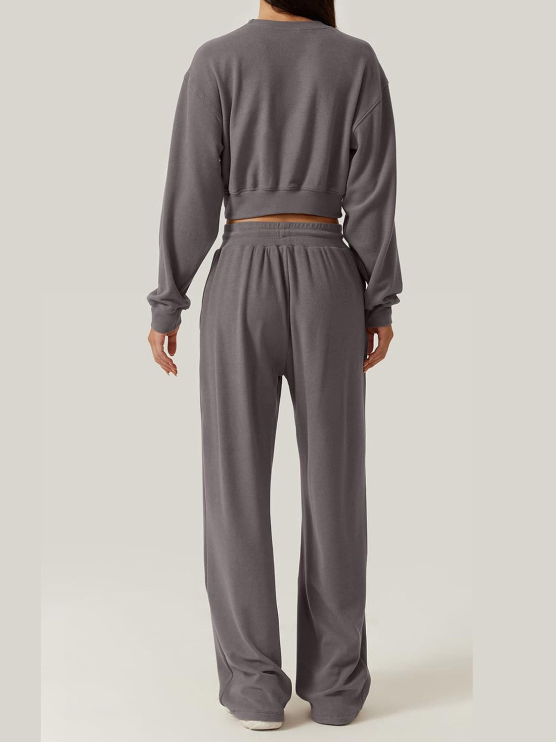 BELLA Trendsi crisscross round neck top with matching drawstring pants set, stylish and comfortable women's casual outfit.
