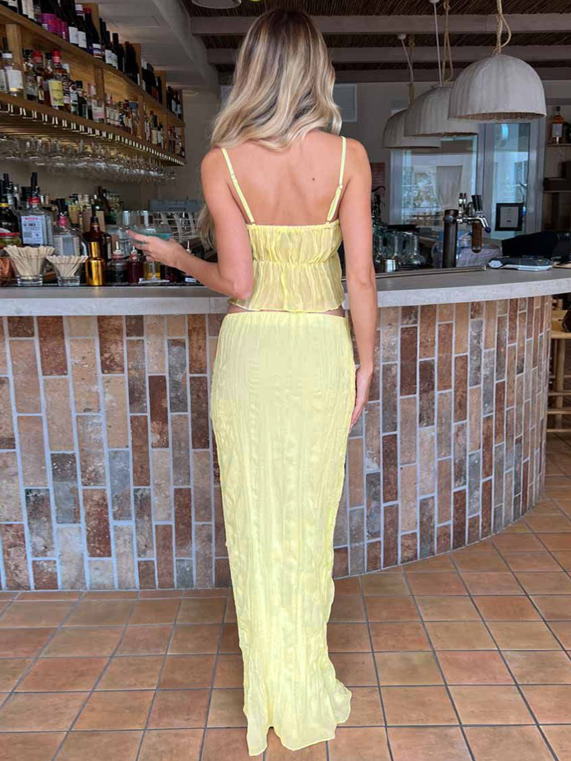 BELLA Trendsi square neck sleeveless top and ruched skirt set, featuring a stylish, coordinated outfit with fitted design and modern details.