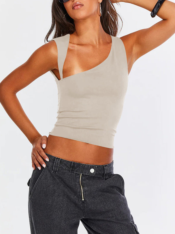 Irregular Neckline Top Sexy Backless Slim Vest