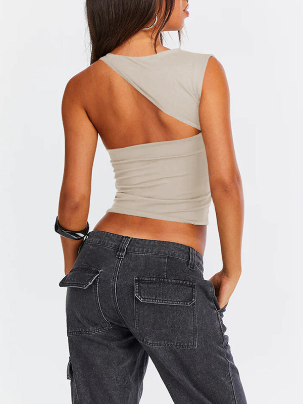 Irregular Neckline Top Sexy Backless Slim Vest