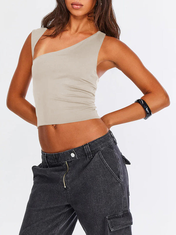 Irregular Neckline Top Sexy Backless Slim Vest