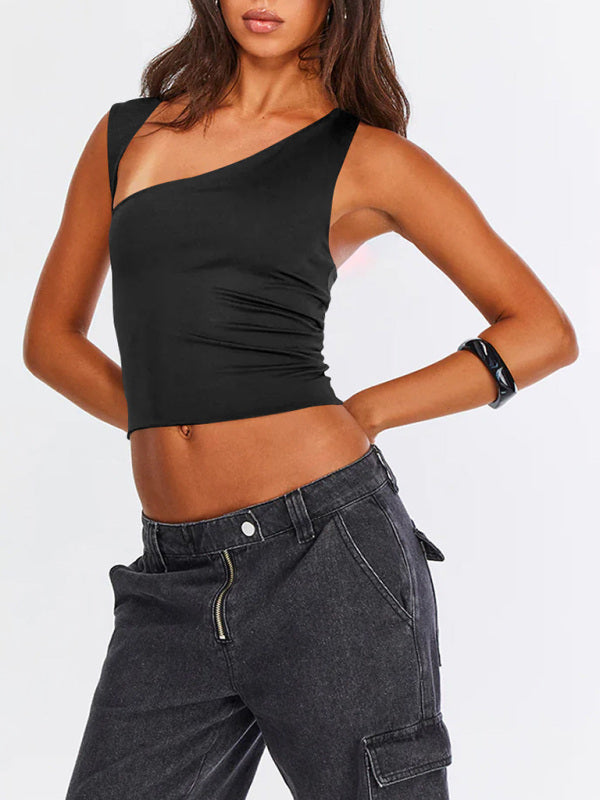 Irregular Neckline Top Sexy Backless Slim Vest