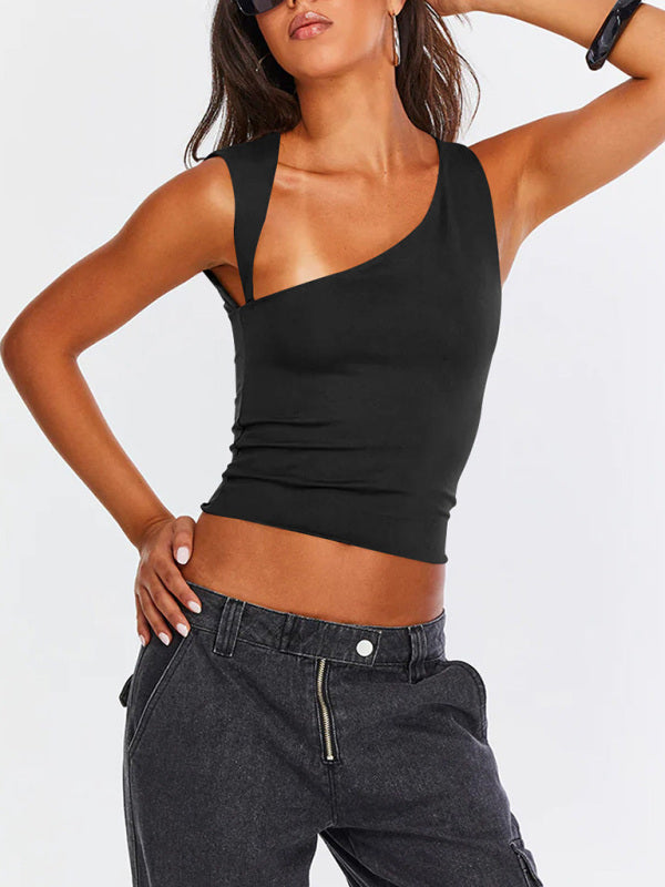 Irregular Neckline Top Sexy Backless Slim Vest