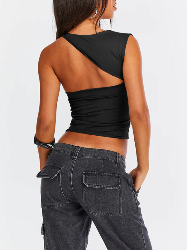 Irregular Neckline Top Sexy Backless Slim Vest