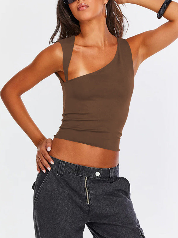 Irregular Neckline Top Sexy Backless Slim Vest