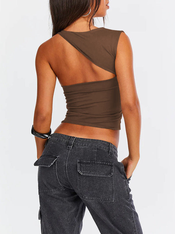 Irregular Neckline Top Sexy Backless Slim Vest