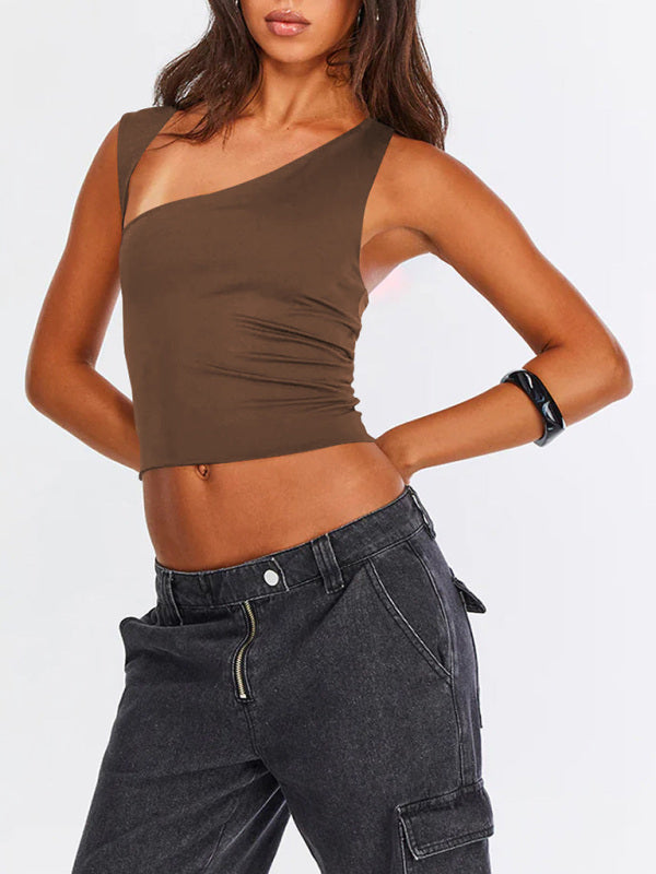 Irregular Neckline Top Sexy Backless Slim Vest