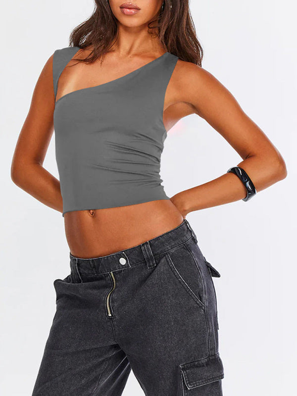Irregular Neckline Top Sexy Backless Slim Vest