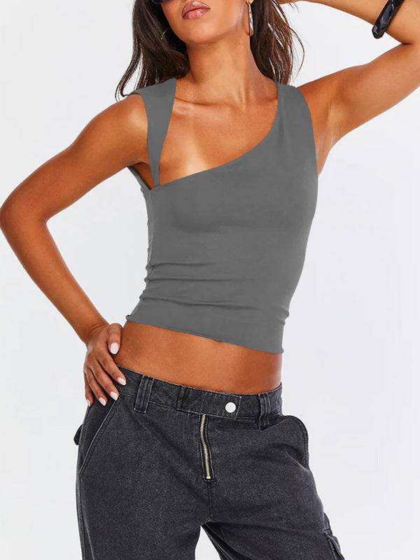Irregular Neckline Top Sexy Backless Slim Vest