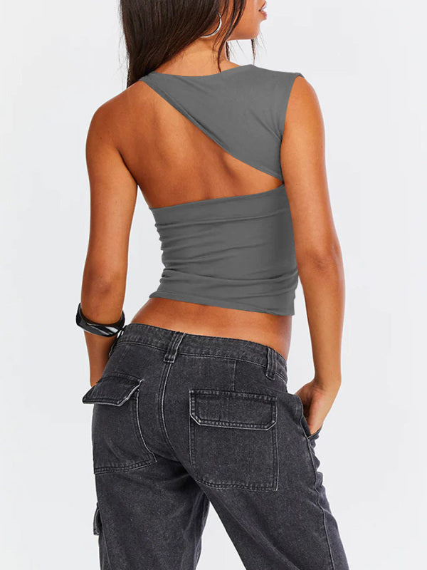 Irregular Neckline Top Sexy Backless Slim Vest