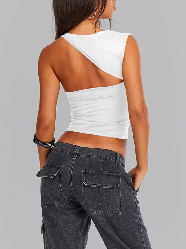 Irregular Neckline Top Sexy Backless Slim Vest