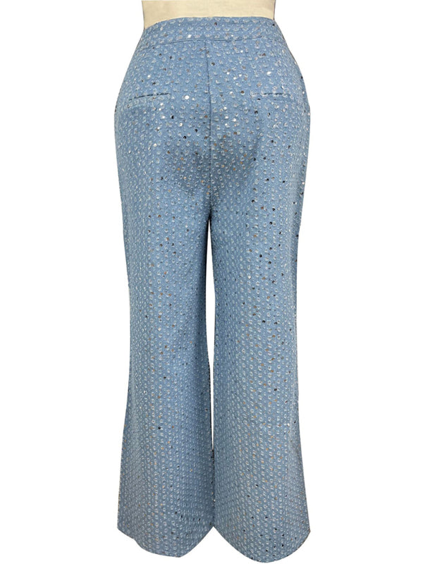 Sequined Denim Straight Pants