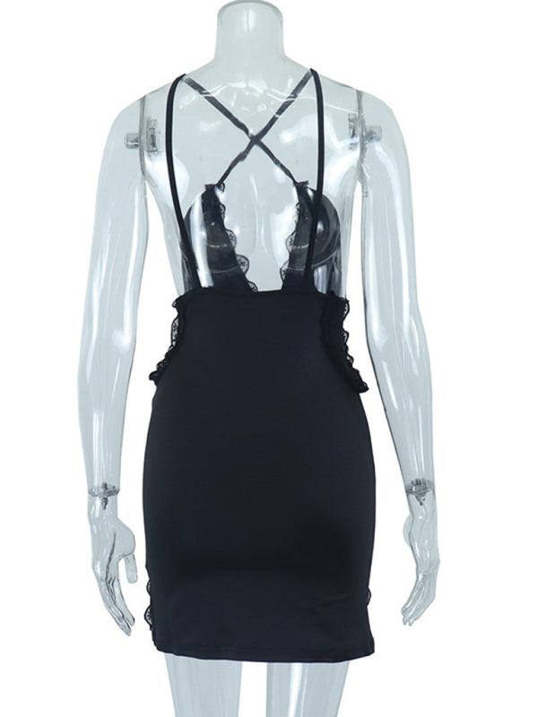 Sling Hollow Lace Slit Hip Dress