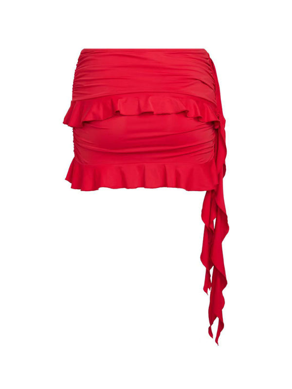 Ruffled Solid Color Miniskirt Set