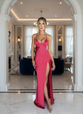 V-Neck Satin Slit Sexy Backless Maxi Dress