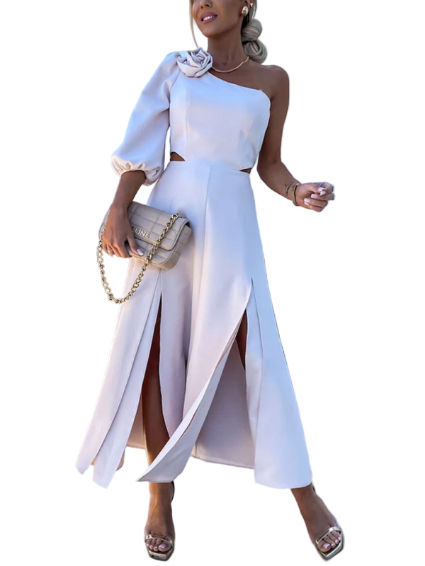 One Shoulder Slit Double Layer Dress