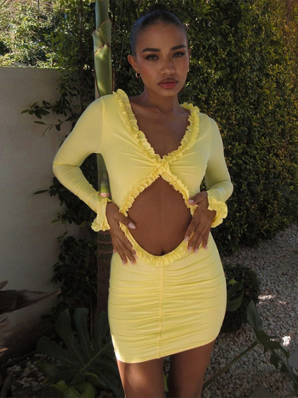 Solid Hollow Navel-Exposing Dress