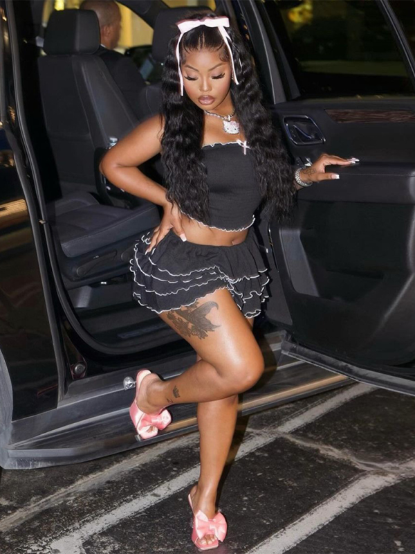 Tube Top Pleated Cake Skirt Set