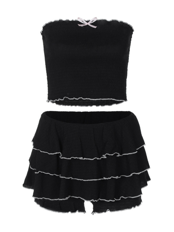 Tube Top Pleated Cake Skirt Set