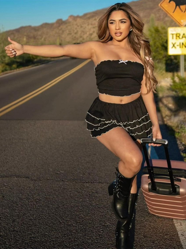 Tube Top Pleated Cake Skirt Set