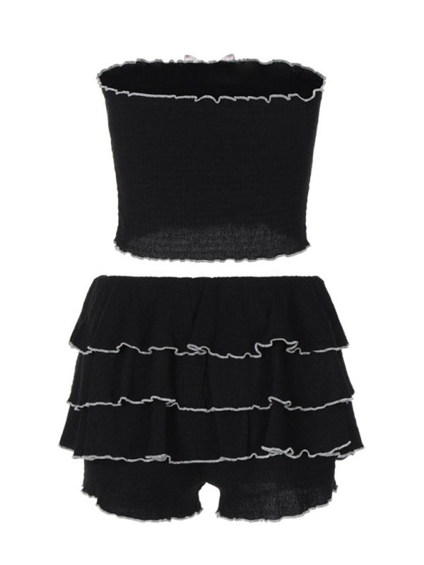 Tube Top Pleated Cake Skirt Set