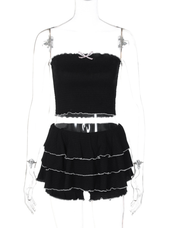 Tube Top Pleated Cake Skirt Set
