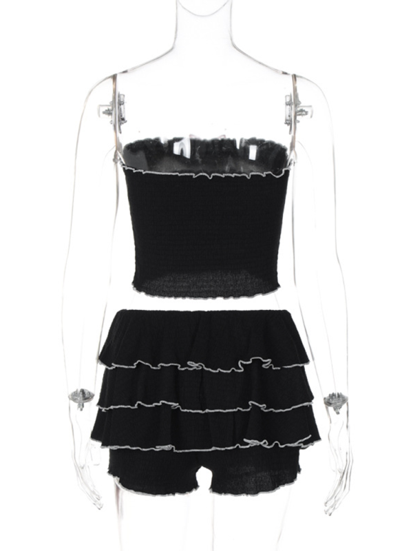 Tube Top Pleated Cake Skirt Set