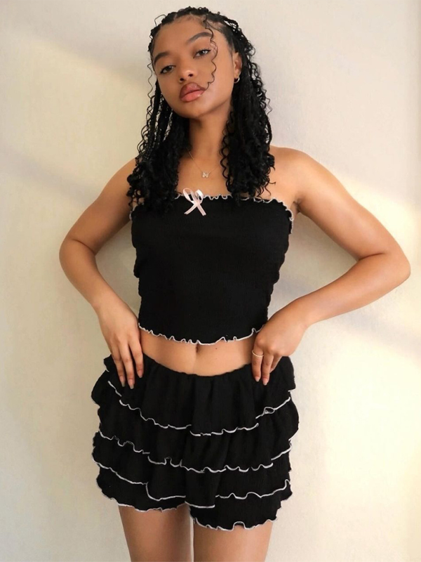 Tube Top Pleated Cake Skirt Set