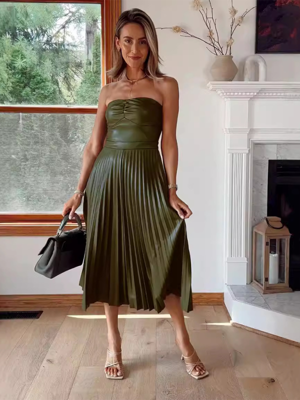 Pleated Vegan Leather Dress