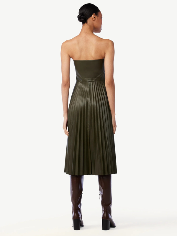 Pleated Vegan Leather Dress