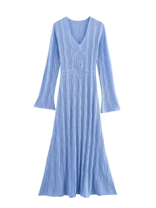 Vacation Long Sleeve Long Knit Dress