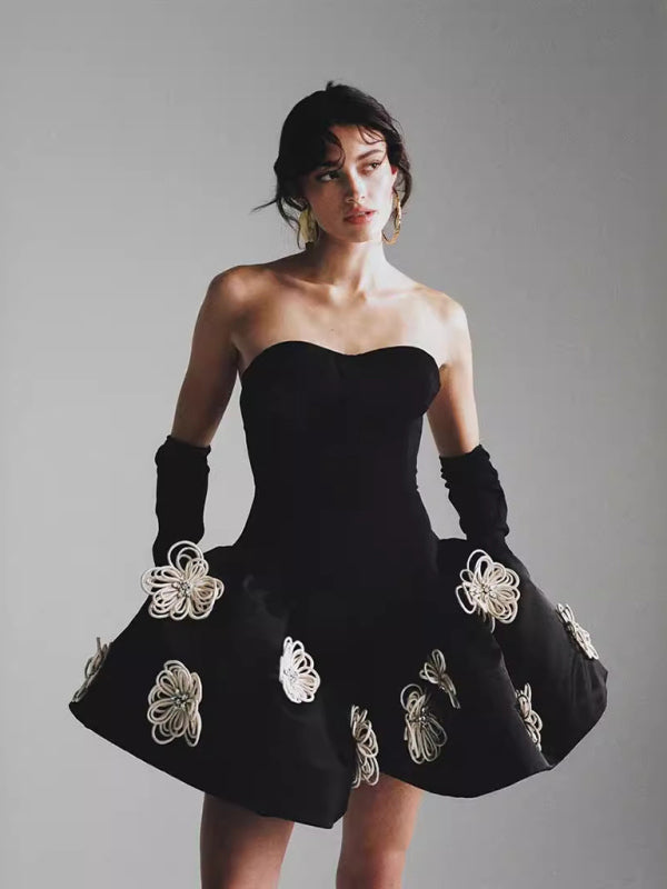Black Floral Bandage Dress