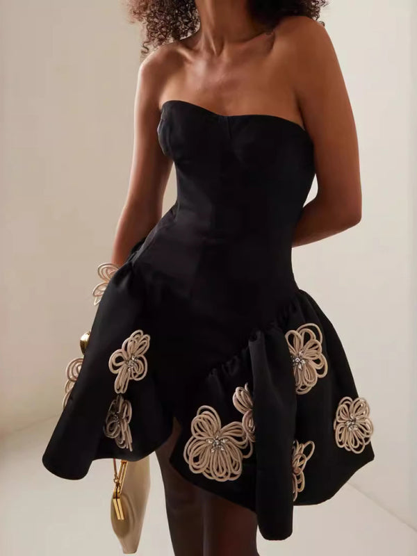 Black Floral Bandage Dress
