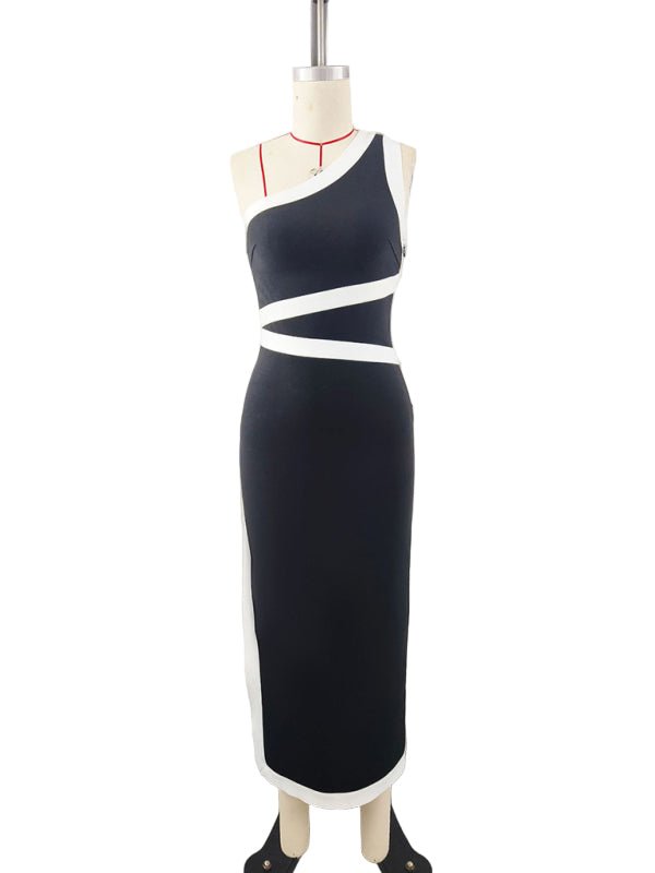 One-Shoulder Color Blocked Dress