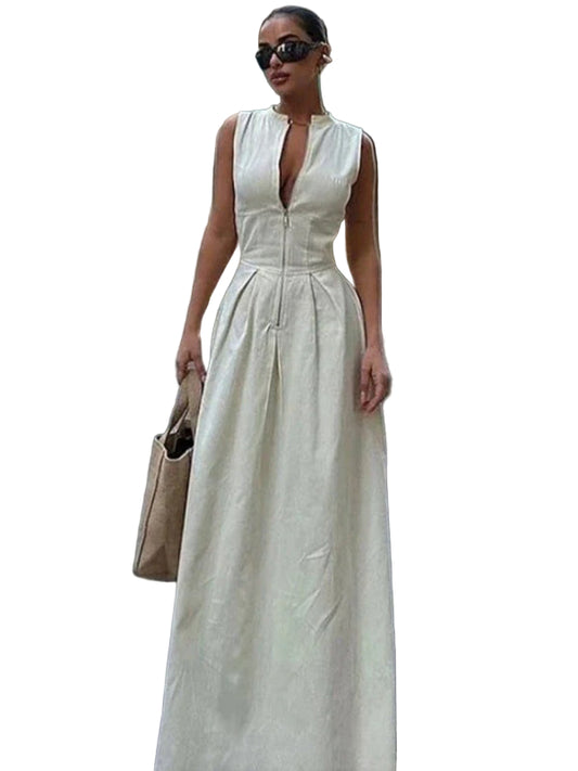 V-neck Zipper Neck Dress