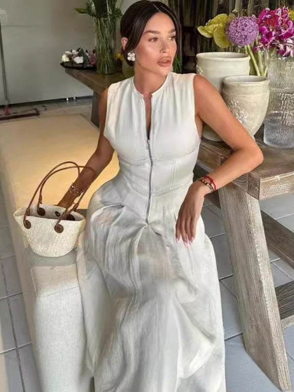 V-neck Zipper Neck Dress