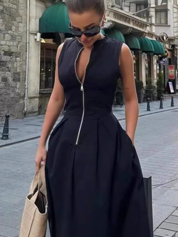V-neck Zipper Neck Dress