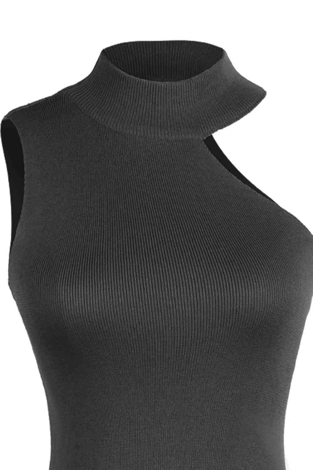 Asymmetrical sleeveless rib-knit top by BELLA BLA featuring a stylish, modern design with a fitted silhouette and textured fabric.